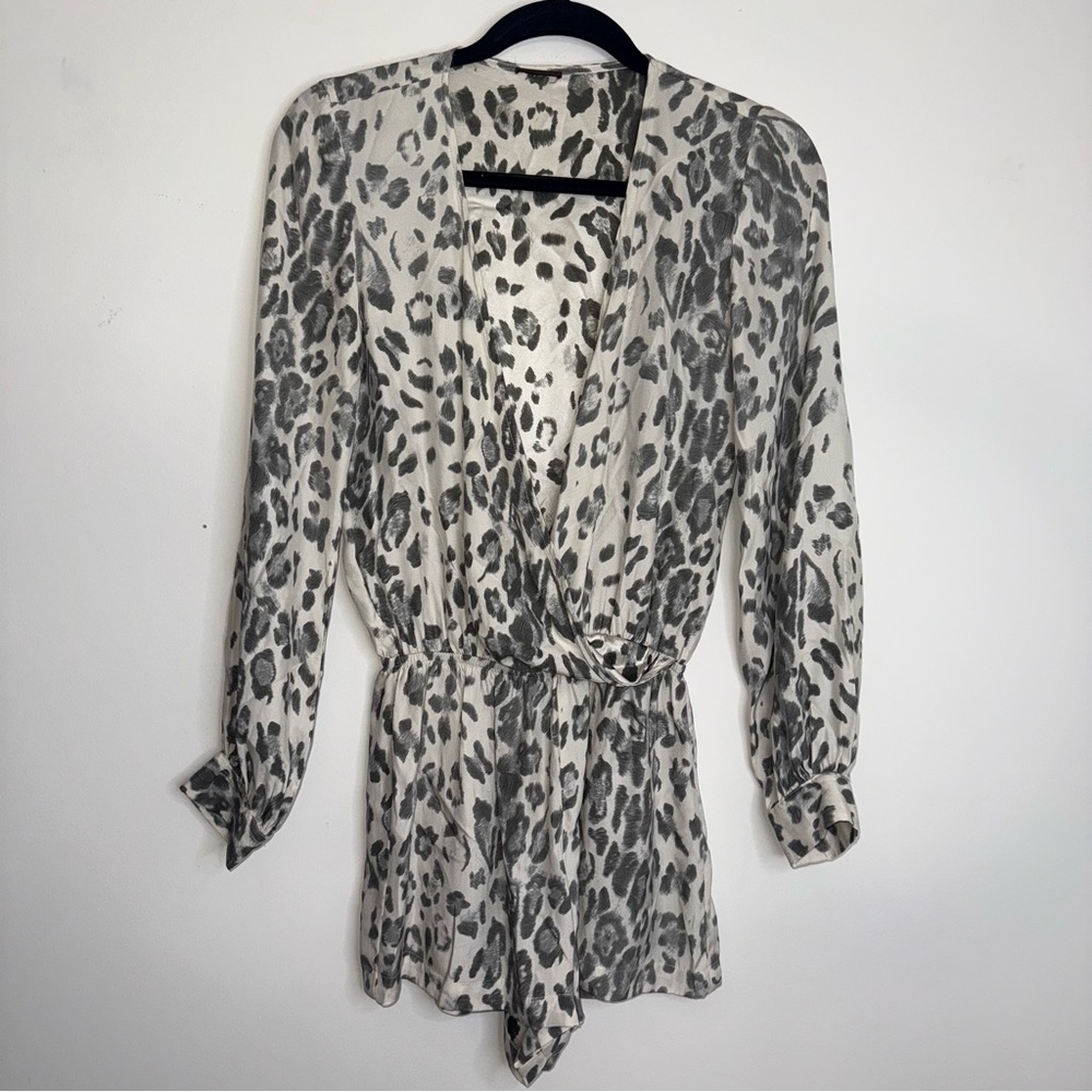 100% Silk Leopard Print Romper Long Sleeve